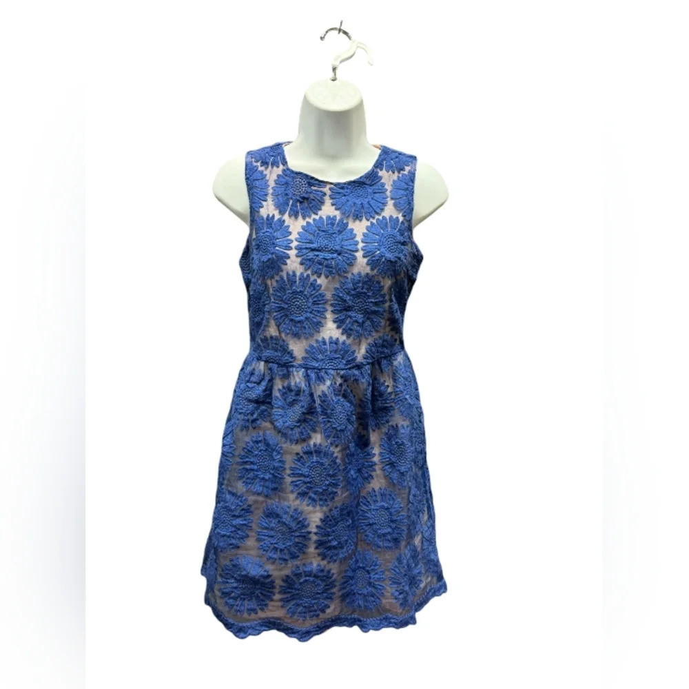 Ellison EUC Mini Dress Floral Lace Overlay Blue Size Small
